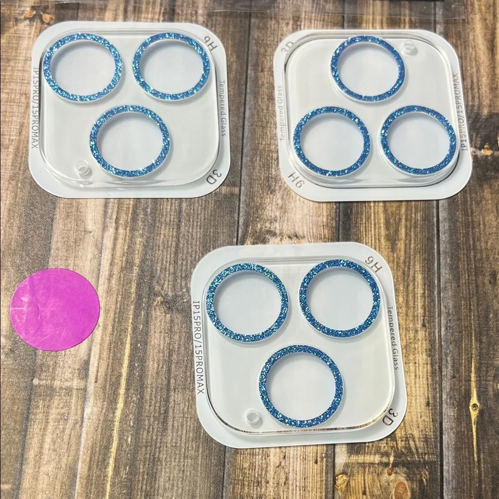 5for$10 Glitter Blue iPhone 15 Pro/iPhone 15 Pro Max Camera Lens Protector 3Pk